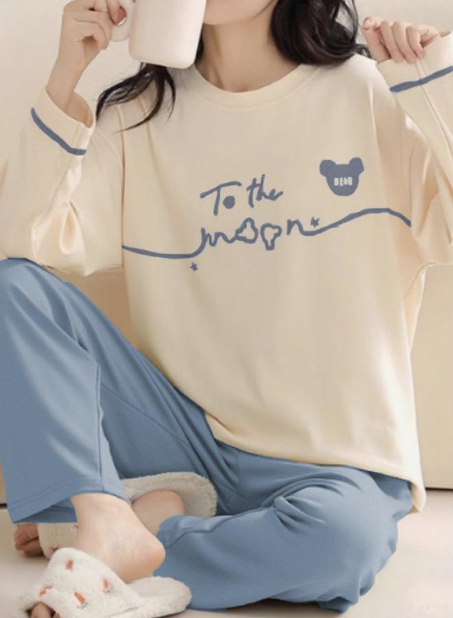 Take Two Blue Graphic Print Long Sleeve T-Shirt and Pyjama Set - Image 3